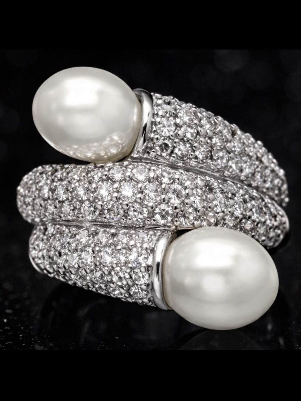 New Pearl Micro Pave Set Cz Diamond Cocktail statement ladies jewelry band Ring